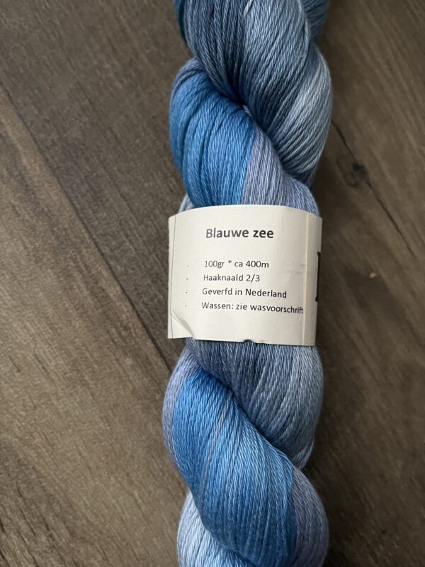 Handgeverfde garen katoen - Blauw zee 400m/100gr - Afbeelding 4