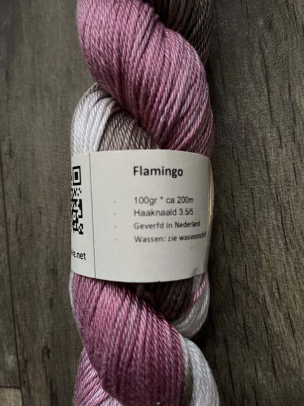 Handgeverfde garen katoen - Flamingo 200m/100gr - Afbeelding 4