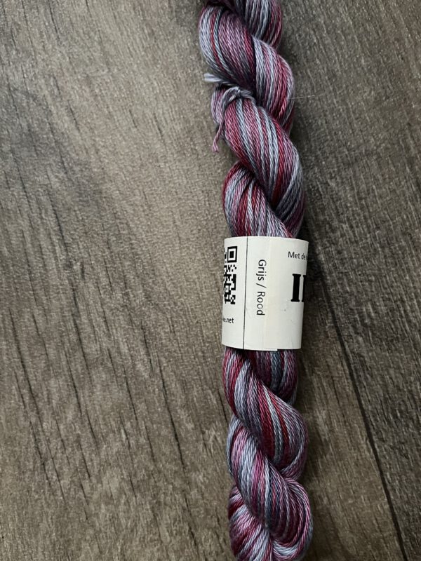 Handgeverfde garen katoen - Grijs/Rood 80m/20gr - Afbeelding 4